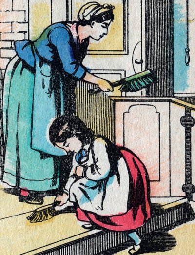 Zajęcia dla dziewcząt z dobrych rodzin: prace domowe - Obraz epinal - XIX w. (rycina) autorstwa French School