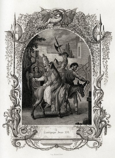 Antypapież Jan XVI (997 do 998). Grawer ilustrujący Histoire des Popes Maurice Lachatre (1814-1900), Librairie du Progres, Paryż. autorstwa French School