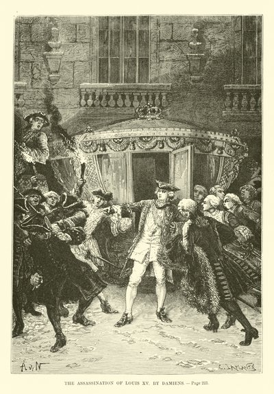 Zabójstwo Ludwika XV przez Damiensa autorstwa French School