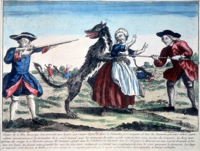 Bestia z Gevaudan zabita przez żołnierzy autorstwa French School