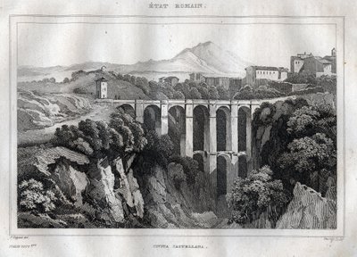 Most ma podwójne arkady - CIVITA CASTELLANA - Prowincja Viterbo - Włochy - Rycina z „” Malownicze Włochy” – Historyczne i opisowe malarstwo Włoch”” autorstwa M. de Norvins, Ch. Nodier 1834-1836. autorstwa French School