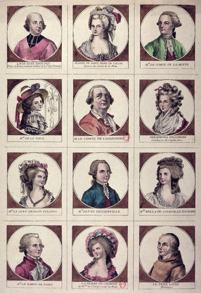 Główni bohaterowie zaangażowani w Aferę Collier de la Reine 17856 autorstwa French School