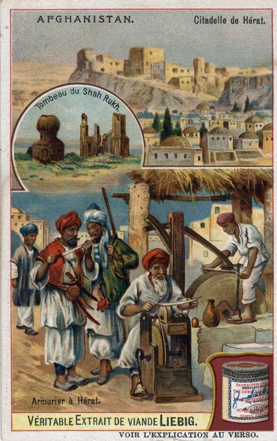 Miasto i płatnerze miasta Herat w Afganistanie oraz grób Shah Rukha. Chromolitografia XIX wieku. autorstwa French School