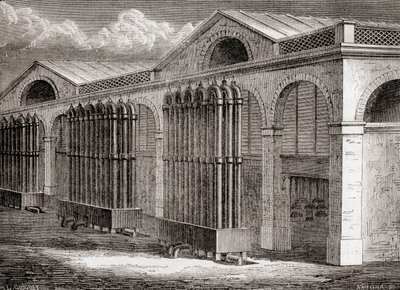 Instalacja skraplacza gazu węglowego w La Villette, Paryż, Francja w XIX wieku, z „Les Merveilles de la Science”, opublikowana ok. 1870 (rycina) autorstwa French School