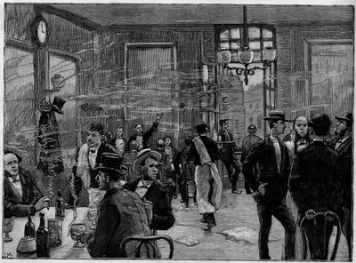 Chłopcy od kawy w zakładzie przy Rue Montmartre w Paryżu, W „”Światach znakomitych”” 1886. autorstwa French School