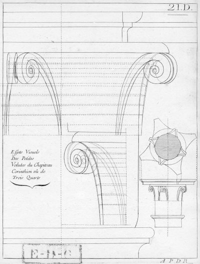 Stolica koryncka, ilustracja z książki o geometrii, XVIII lub XIX wiek, opublikowana Avec Privilege du Roy et E.. du Gouvernement autorstwa French School