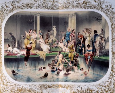 Dzień pływania dla kobiet w paryskim basenie, ok. 1900 r. (druk) autorstwa French School