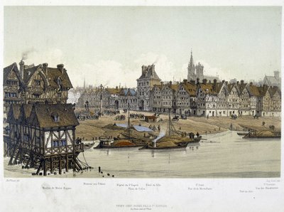 Dzielnica Hotelu de Ville de Paris w 1583 r. - w „Paryżu na przestrzeni wieków: świątynia i rue Royale”, koniec XIX wieku autorstwa French School