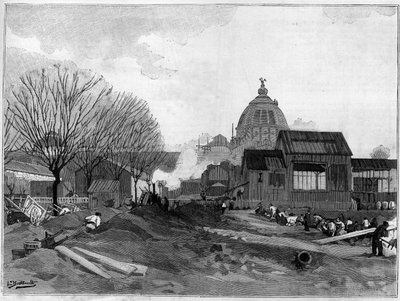 Miejsce robót ziemnych pod instalację monumentalnej fontanny w Paryżu na wystawę światową w 1889 roku. autorstwa French School