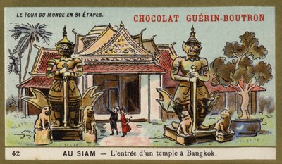 Wejście do świątyni w Bangkoku, Siam (chromolitho) autorstwa French School