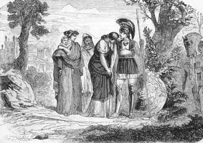 Pożegnanie Hektora i Andromaque (rycina) 1864 autorstwa French School