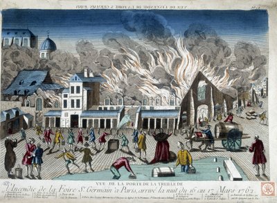 Pożar jarmarku St Germain w Paryżu, noc z 16 na 17 marca 1762 r. - rycina autorstwa French School