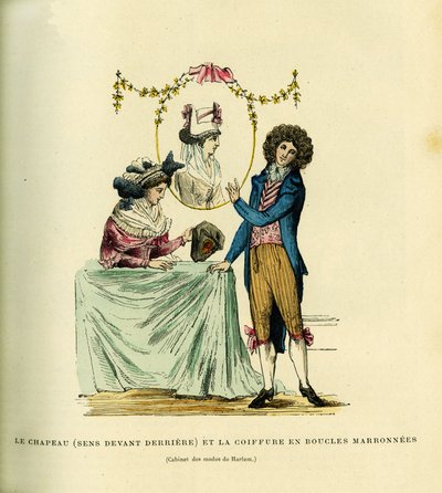 Czapka, sens z tyłu i fryzura w brązowych sprzączkach autorstwa French School