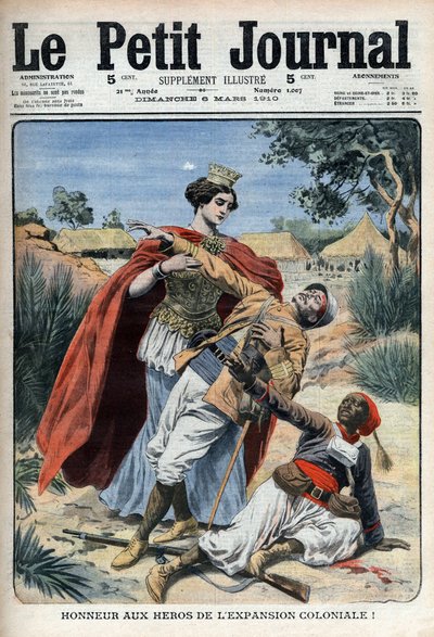 Bohaterom kolonializmu (w Afryce Północnej) uhonorowano alegoryczny rycina „Le Petit Journal”, 6 marca 1910 (rycina) autorstwa French School