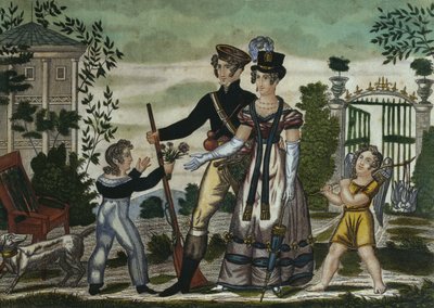 Powrót myśliwych, tablica 4, pocz. XIX w. (kolorowe sztychowanie) autorstwa French School
