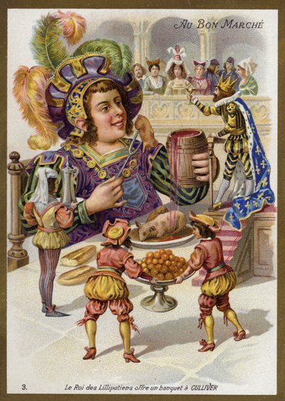 Król Lilliputów urządza bankiet dla Guliwera (chromolitho) autorstwa French School