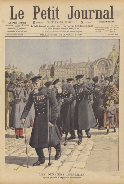 Ostatni weterani wojenni z Hotel des Invalides, Paryż (kolorowa litografia) autorstwa French School