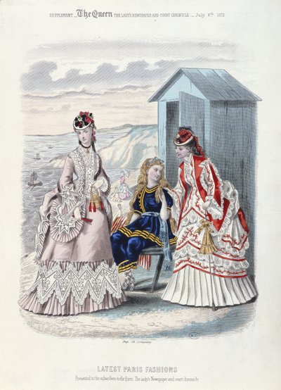 Najnowsza moda paryska na plażę i do pływania, 1872 (kolor grawerowany) autorstwa French School