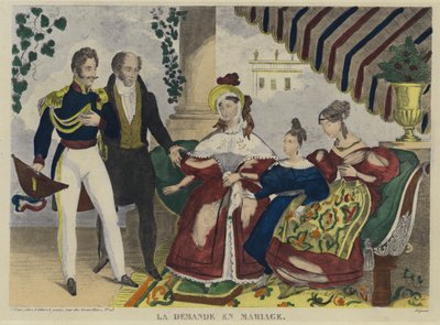 Propozycja małżeństwa (kolorowa litografia) autorstwa French School