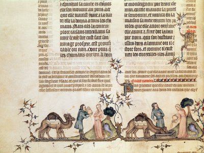 Spotkanie Eliezera i Rebeki przy studni, z Biblii Jana de Sy, ok. 1355 autorstwa French School
