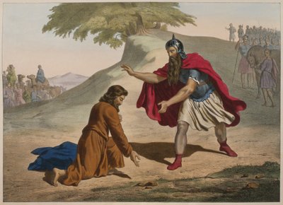 Spotkanie Jakuba i Ezawa, ilustracja z katechizmu LHistoire Sainte, wyd. Charles Delagrave, Paryż, k. XIX w. autorstwa French School