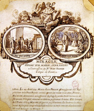 Cud Marie-Anne Pollet, ok. 1741 (akwarela i tusz) autorstwa French School