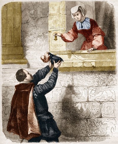 Tajemnicze miłości króla Henryka II (1519-1559) i Diany de Poitiers (1499-1566). Grawer w „Historii prostytucji i rozpusty wśród wszystkich narodów świata od starożytności do dnia dzisiejszego” autorstwa dr Th. -F. Debray. 1879. autorstwa French School