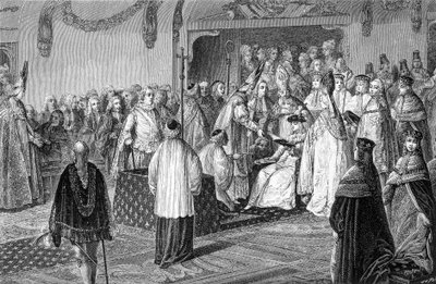 Przysięga Ludwika XVI podczas jego sakralnego rytu. autorstwa French School