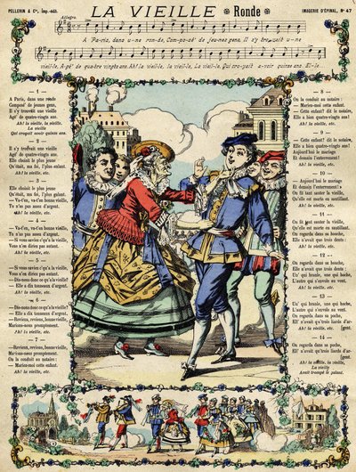 Stara, popularna piosenka. Obraz Epinal z XIX wieku autorstwa French School