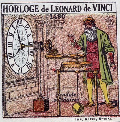 Zegar wahadłowy Leonarda da Vinci (Leonardo da Vinci) (1452 - 1519) (wahadło w 1490) - w „Energia” Henri Arnoulda, wyd. Quillet, Paryż, XX wiek autorstwa French School