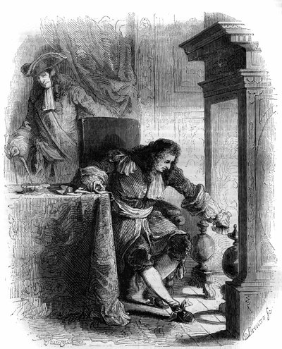 Korespondencja dramaturga Jeana Galberta de Cammistron (1656-1723) z księciem Ludwikiem Józefem de Vendome (1654-1712). Grawerowanie z 1856 roku. autorstwa French School