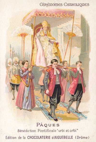 Papież niesiony, aby dokonać tradycyjnego błogosławieństwa wielkanocnego (chromolitho) autorstwa French School