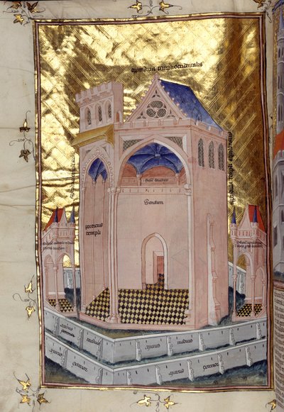 Portyk świętego świętych w Świątyni Salomona w Jerozolimie Miniatura z "Komentarzy do Biblii" Mikołaja z Liry (XIII w.) autorstwa French School