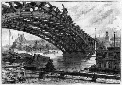 Odbicie pokładu mostu Saints Peres (Pont du Carrousel) w 1883 r. (Saints-Peres) - grawerowanie w „Le journal illustrious”” autorstwa French School
