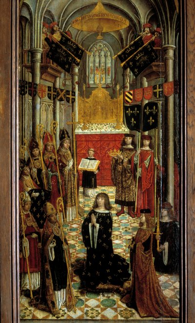 Sakracja Ludwika XII (1462-1515) w katedrze w Reims 27 maja 1498 Malarstwo na drewnie szkoły francuskiej z XVI wieku. 1501. wym. 1,95x0,5m. Paryż, Narodowe Muzeum Średniowiecza, Thermes de Cluny autorstwa French School