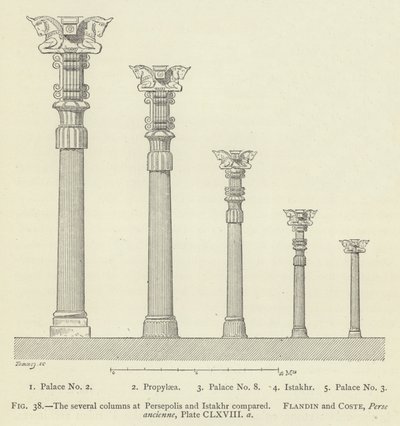 Porównanie kilku kolumn w Persepolis i Istachr autorstwa French School