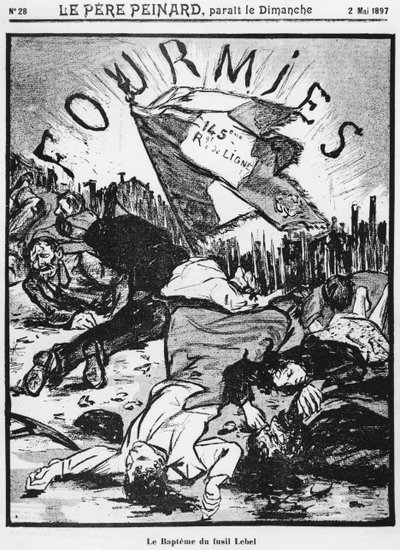 Rozstrzelanie Fourmiesów, ilustracja z Le Pere Peinard, 2 maja 1897 r. autorstwa French School