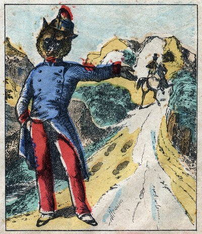 Chory lew i lis. Bajki Jean de La Fontaine (1621-95). Obrazowanie epinal z końca XIX wieku. autorstwa French School