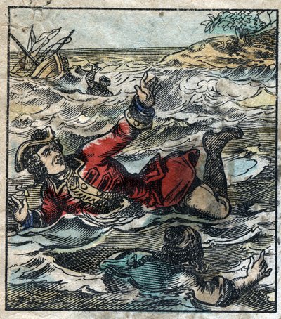 Zatonięcie Lemuela Guliwera. Ilustracja do „Podróży Guliwera” Jonathana Swifta (1667-1745). Obrazowanie epinal pod koniec XIX wieku. autorstwa French School