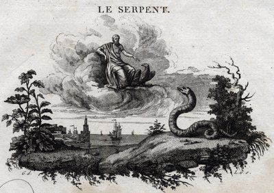 Wąż. Bajka o Esope. (Grecki pisarz Esopo lub Ecopus, VI wpne) Napisane przez Guillaume Montfort i Gravees przez Beauble w 1801 roku. autorstwa French School