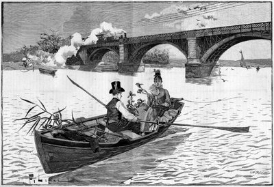 Okolice Paryża, niedziela w Argenteuil w 1887 roku. autorstwa French School