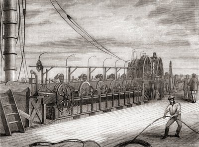 Transatlantyckie urządzenie do rozwijania kabli telegraficznych na pokładzie SS Great Eastern autorstwa French School