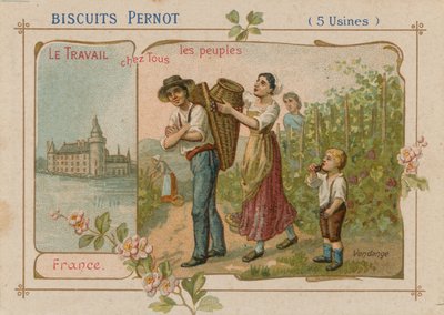Praca ilustracji ludzi na etykiecie ciastka autorstwa French School