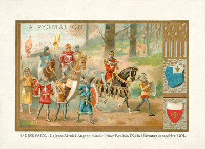 Młody Alexios IV Angelos przyprowadza Baldwina IX, hrabiego Flandrii, by wyzwolił swojego brata, Czwartą Krucjatę autorstwa French School