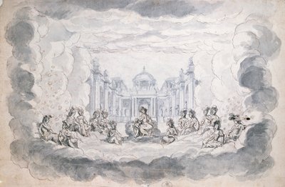 Scena teatralna, koniec XVII w. (pióro i atrament i toaleta na papierze) autorstwa French School