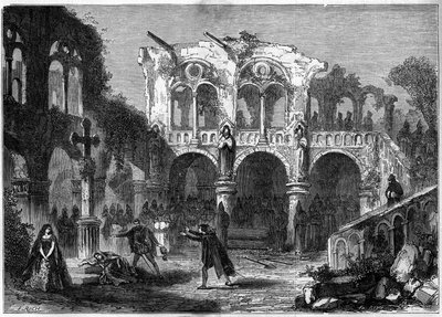Przedstawienie teatralne: „Pogrzeby honoru” (Akt VII, ostatnia scena) Auguste Vacquerie (1819-1895). Paryż, Teatr de la Porte Saint Martin autorstwa French School