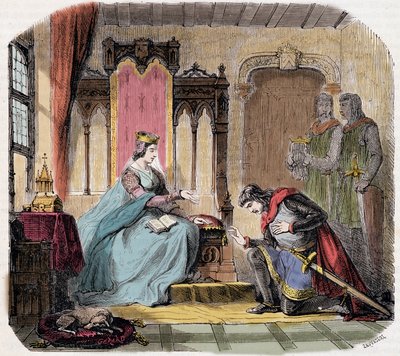 Thibault IV z Szampanii (1201-1253) (znany również jako Thibault I z Nawarry), przybył u stóp królowej Blanche z Kastylii, aby ostrzec ją przed niebezpieczeństwem, jakie może napotkać – w „Paris a travers les cuecles” de Genouillac autorstwa French School