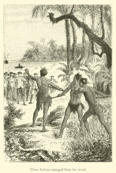Trzech Indian wyłoniło się z lasu (rycina) autorstwa French School