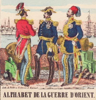 Trzech generałów: Lord Raglan, wódz armii angielskiej, Pélissier, generał armii francuskiej i Omer-Pasza, wódz armii tureckiej autorstwa French School