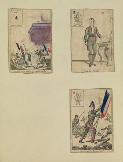 Trzy karty do gry upamiętniające bohaterów lipca 1830, 1831 autorstwa French School